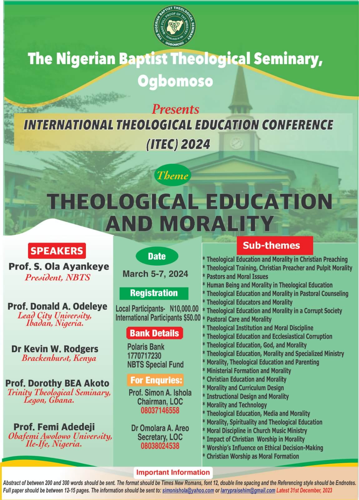 2024 International Theological Education Conference (ITEC) NBTS