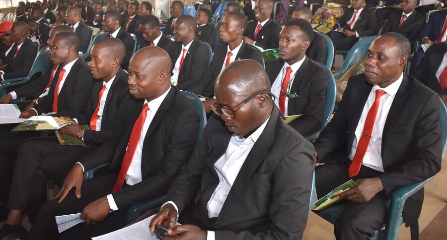cross section of interviewees during Chapel worship service